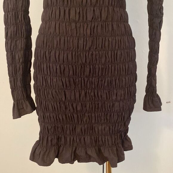 Dolls Kill Another Girl Chocolate Brown Smocked Mini Dress Size 4 - Picture 4 of 13